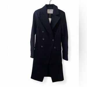 Spanx black double breasted long blazer trench coat size XS. NWT